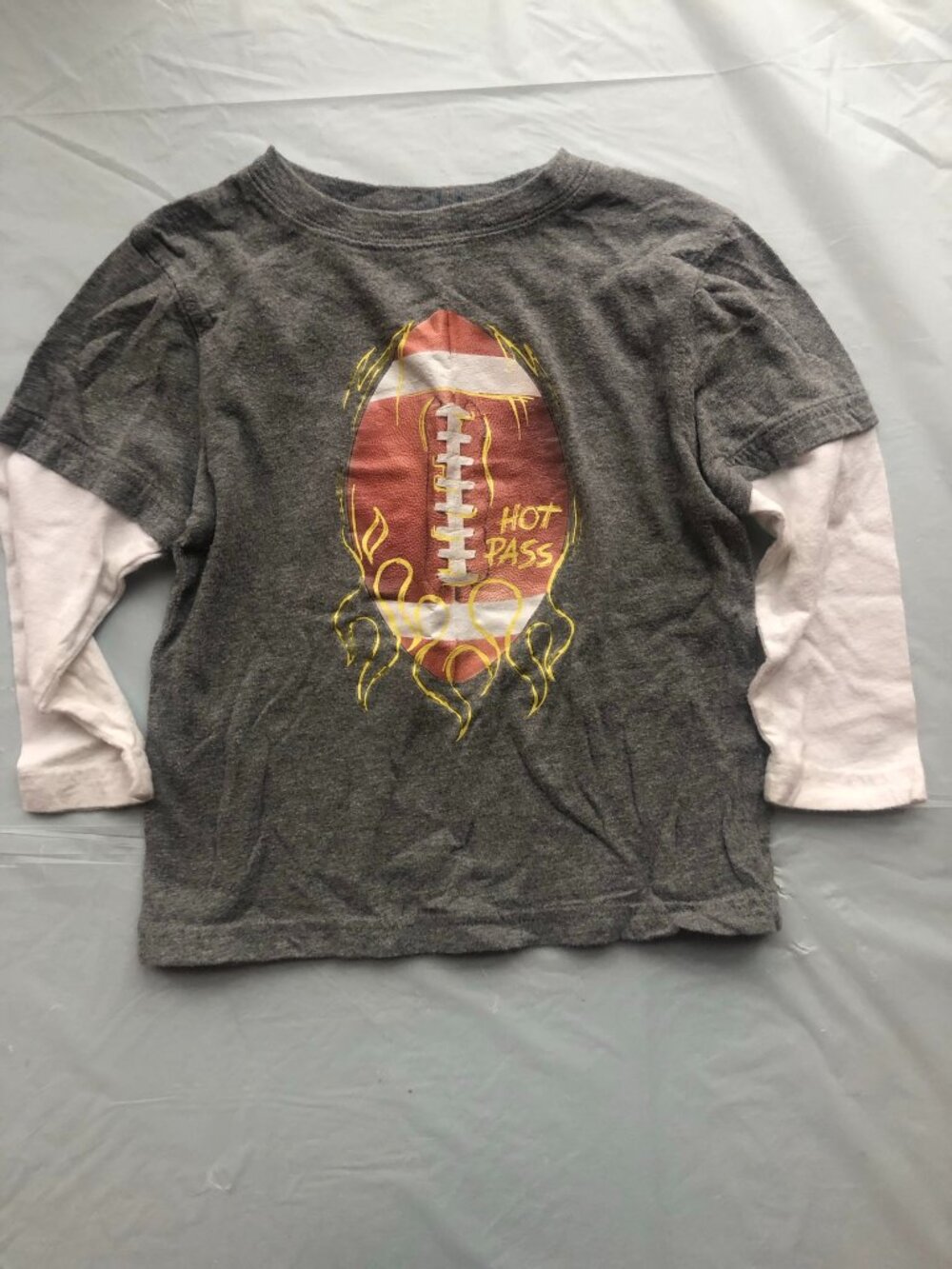 2T Jumping Beans Gray Shirt w/White Sleeves; Football (Hot Pass) on Front